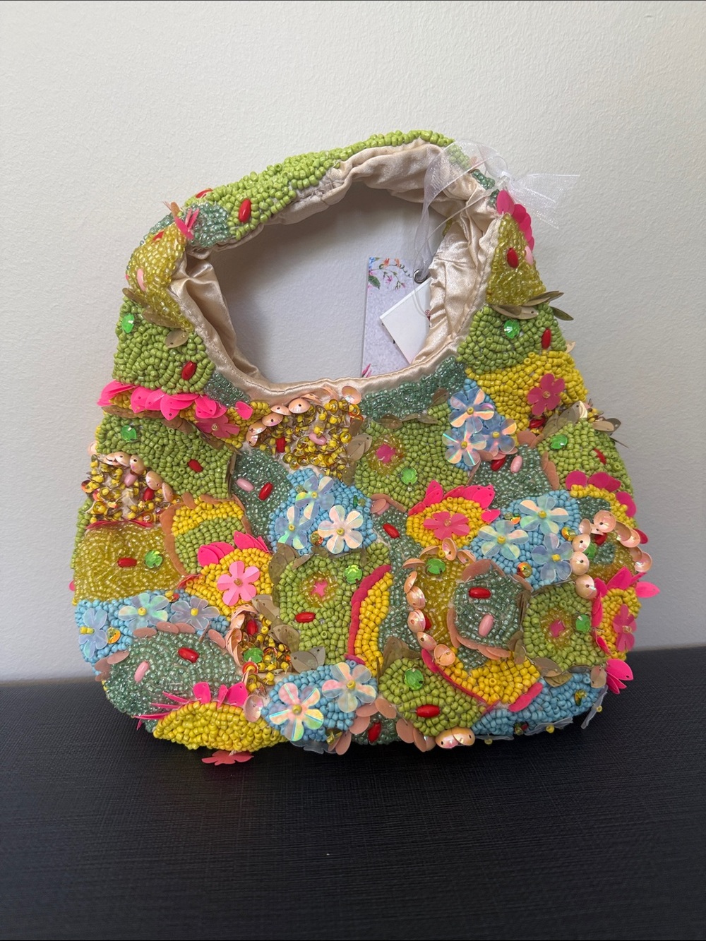 Vibrant floral multicolor beaded embellished bold shoulder bag trendy viral NEW - Picture 7 of 7